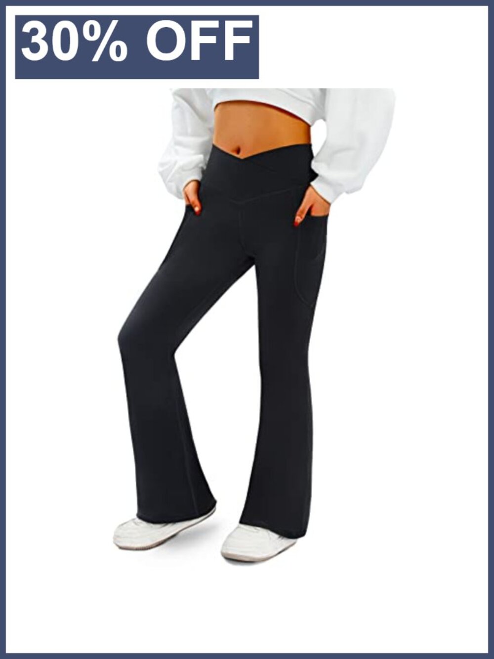Flare Leggings with Pockets Crossover Waist Yoga Pants Tummy Control Bootcut